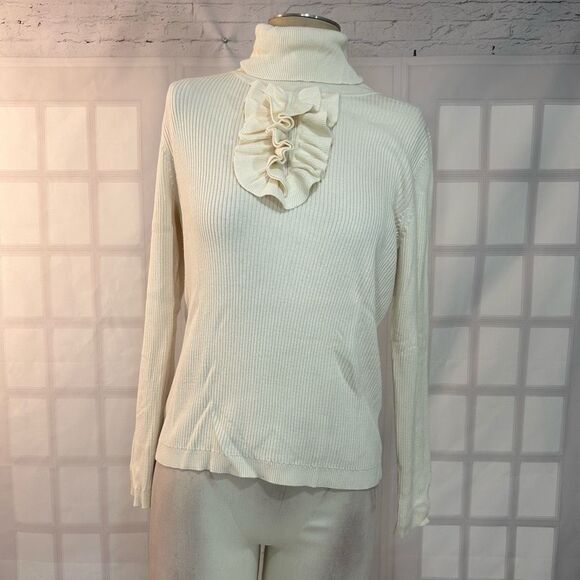 🔥🔥5 for $25🔥🔥 Talbots long Sleeve Cream Turtleneck with Ruffles Size M - Picture 1 of 9